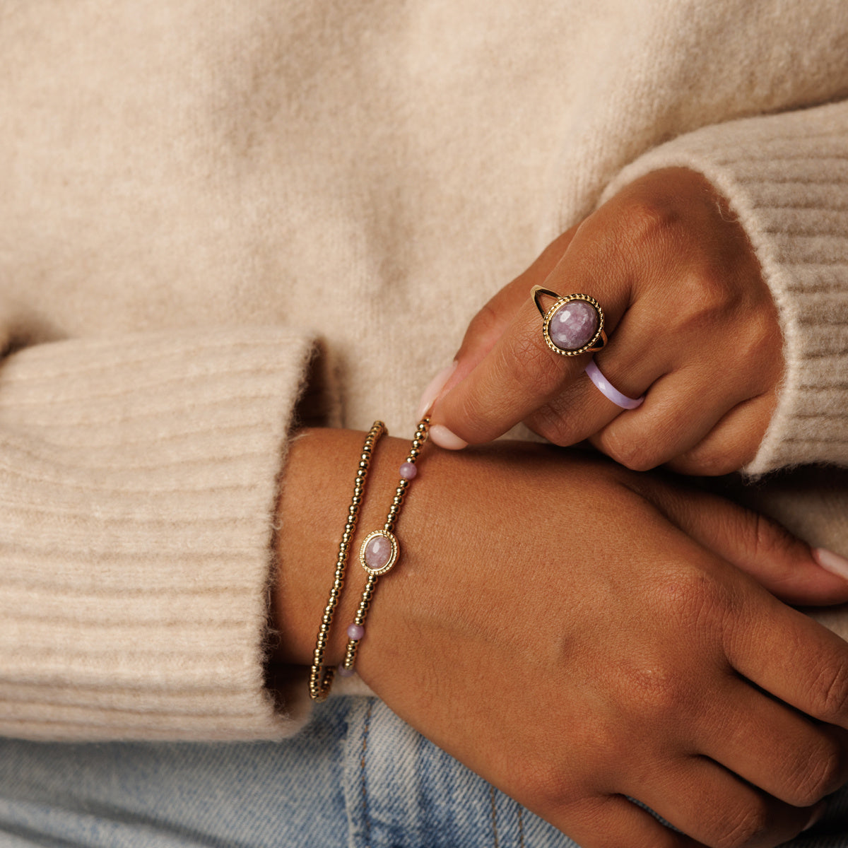 Gouden vintagering - Lilac Quartz edelsteen