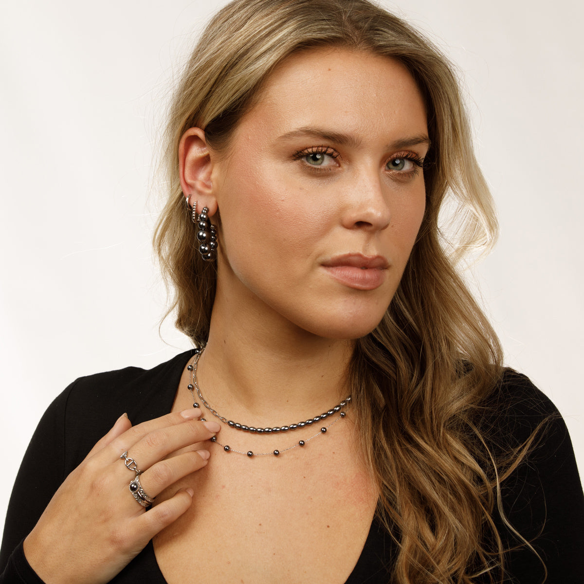 Silver Earrings with Black Pearl Elegance