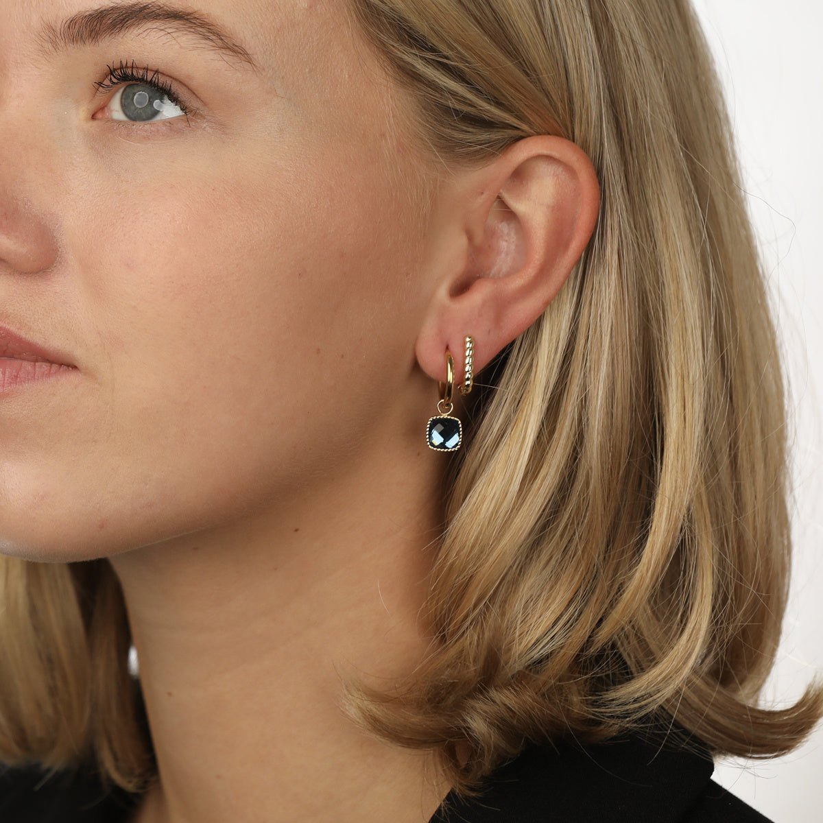 Elegant Gold Earrings with Blue Square Stone