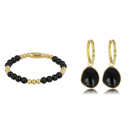 Gouden Onyx Set: Armband & Oorbellen Elegantie