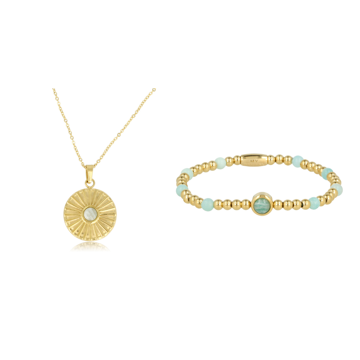 Gold Necklace & Bracelet Set with Amazonite Gemstone