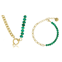 Gouden ketting en armband met Green Agate voor rust en zelfreflectie. Perfecte match voor elke gelegenheid. My Bendel.