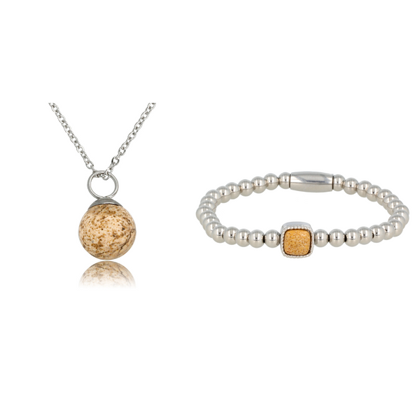 Zilveren Ketting & Armband Set met Picture Jasper - My Bendel