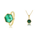 Gold ring and necklace with hexagonal Malachite gemstone. Protects and transforms. Perfect match for every occasion. My Bendel.