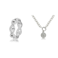 Zilveren set met gevlochten ring en schakelketting met munt. Stijlvol en uniek. Eindig je look met My Bendel.