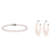 Stijlvolle Zilveren Set: Elastische Armband & Oorbellen met Roze Parel, Nikkelvrij Stainless Steel. Ontdek de Elegantie - My Bendel