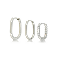 Elegant Trio: Zilveren Ovale Oorringen Set