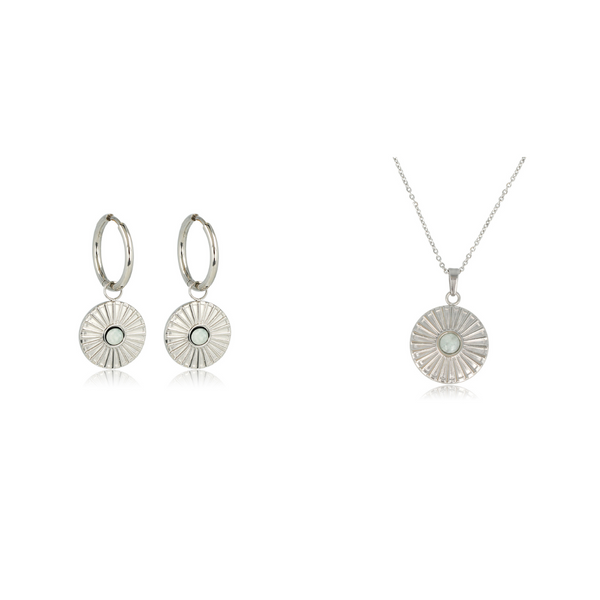 Stralende Amazonite Sieradenset: Zilveren Oorbellen & Ketting van Nikkelvrij Staal - Voeg Stijl Toe aan Jouw Look! - My Bendel