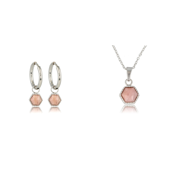 Rhodonite Elegance: Stijlvolle Zilveren Oorbellen en Ketting op Nikkelvrij Staal - Ontdek de Schoonheid! - My Bendel