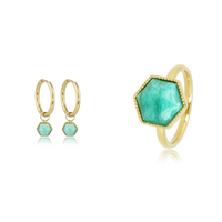 Stijlvolle Amazonite Set: Gouden Ring & Oorbellen van Nikkelvrij Staal - Ontdek de Elegantie bij My Bendel!