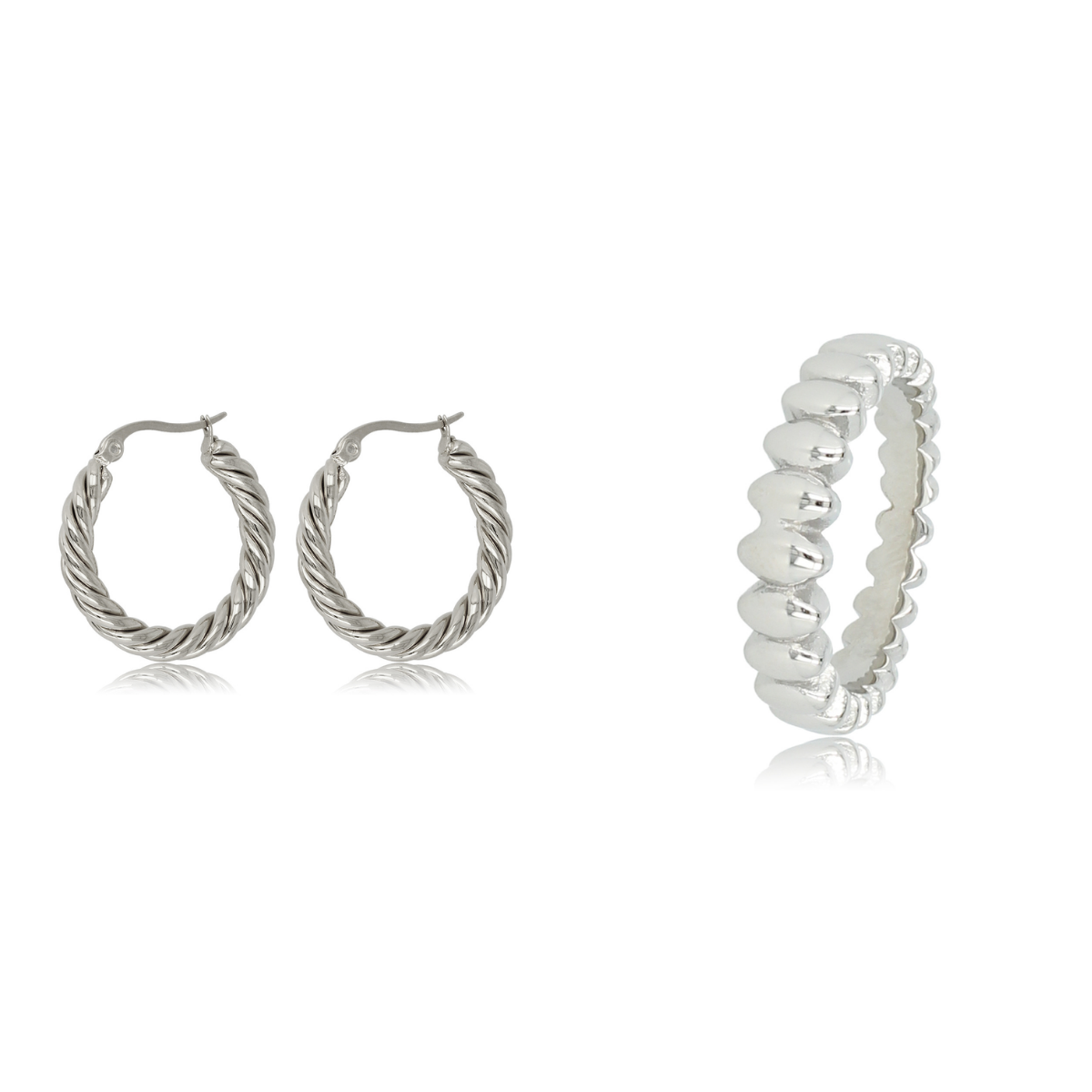 Stijlvolle Zilveren Ribbels & Twist Set: Nikkelvrij Stainless Steel Elegantie - Ontdek Nu bij My Bendel!