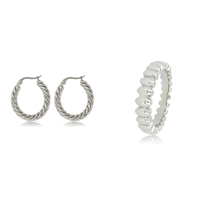 Stijlvolle Zilveren Ribbels & Twist Set: Nikkelvrij Stainless Steel Elegantie - Ontdek Nu bij My Bendel!