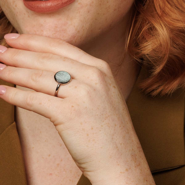 Zilveren ring - Ronde Amazonite - Unieke aderen