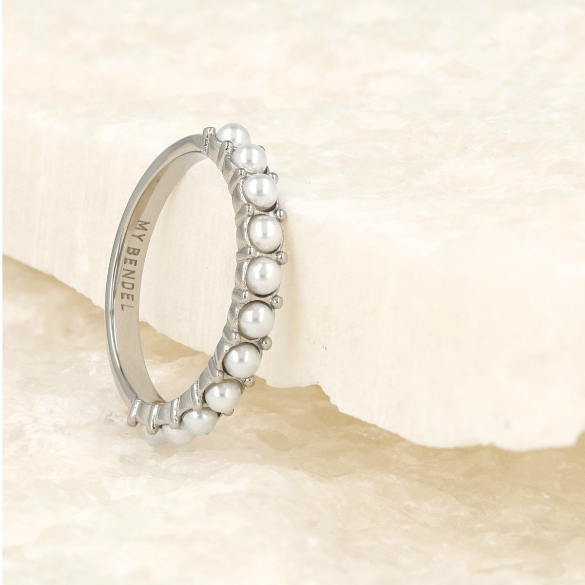 Silver stacking ring - small white pearls - elegance