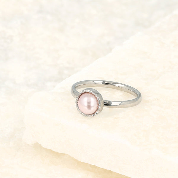 Zilveren ring - roze parel - getwist randje - vintage