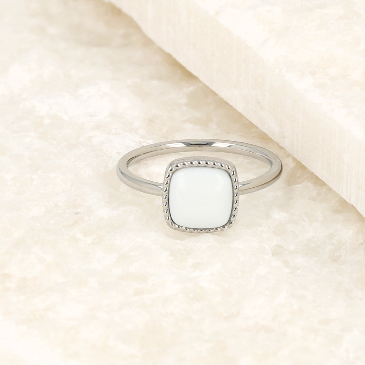 Zilveren zegelring - White Aventurine edelsteen - Chique look