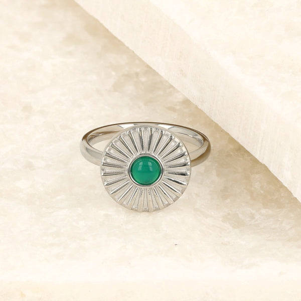 Zilveren ring met zonnetje - Green Agate edelsteen