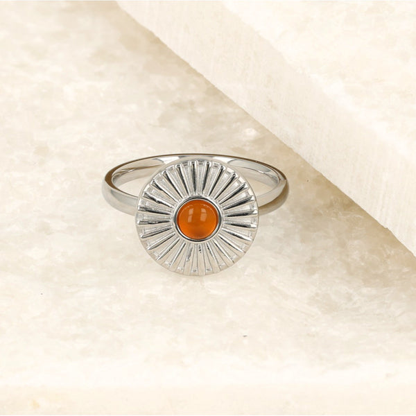 Zilveren ring met zonnetje - Carnelian edelsteen - Stijlvol