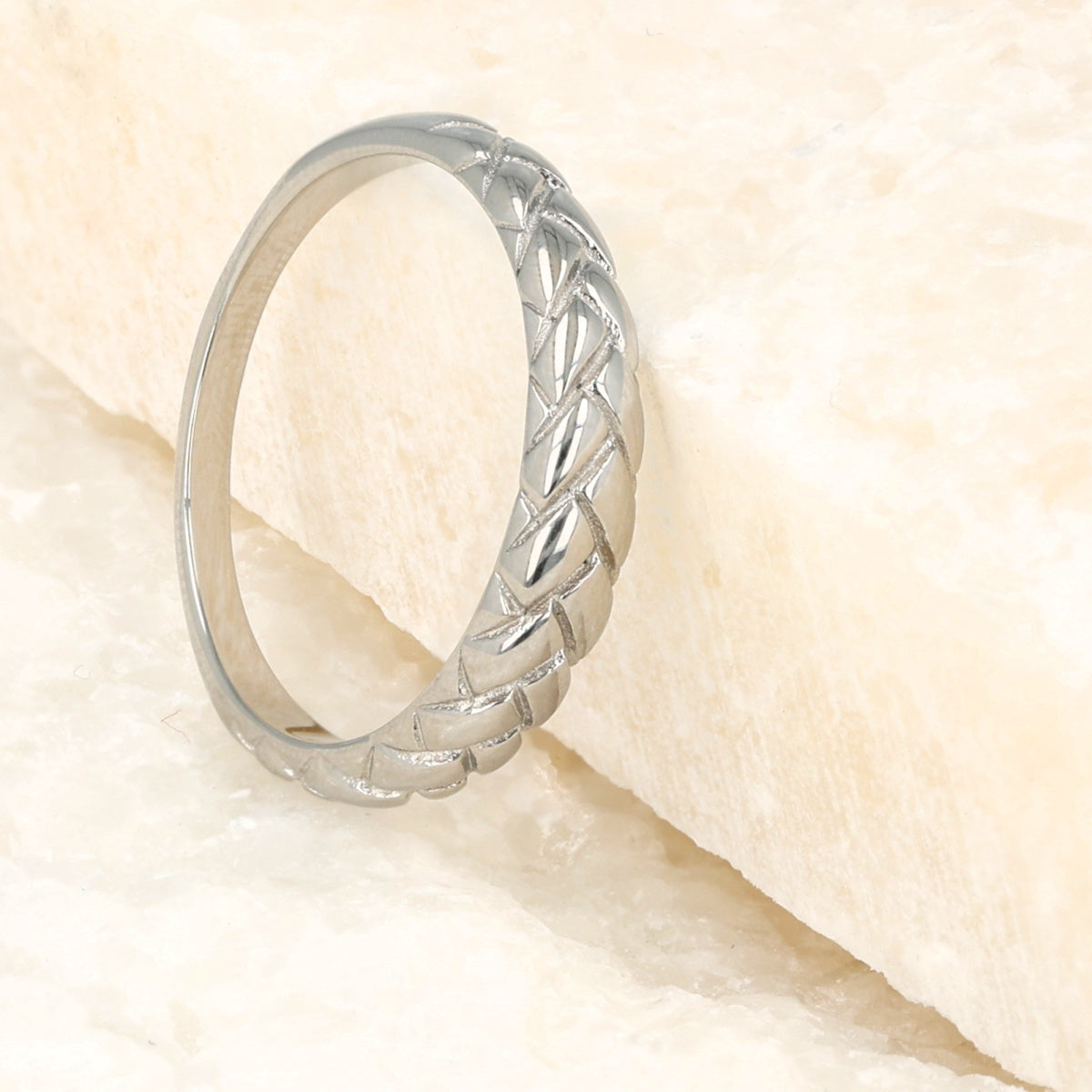 Braided silver ring - Wide subtle stacking ring
