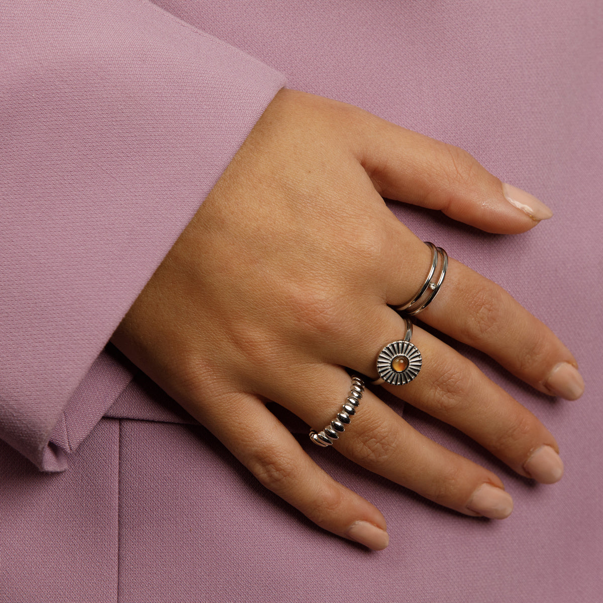 Silver ring with little sun - Carnelian gemstone - Stylish