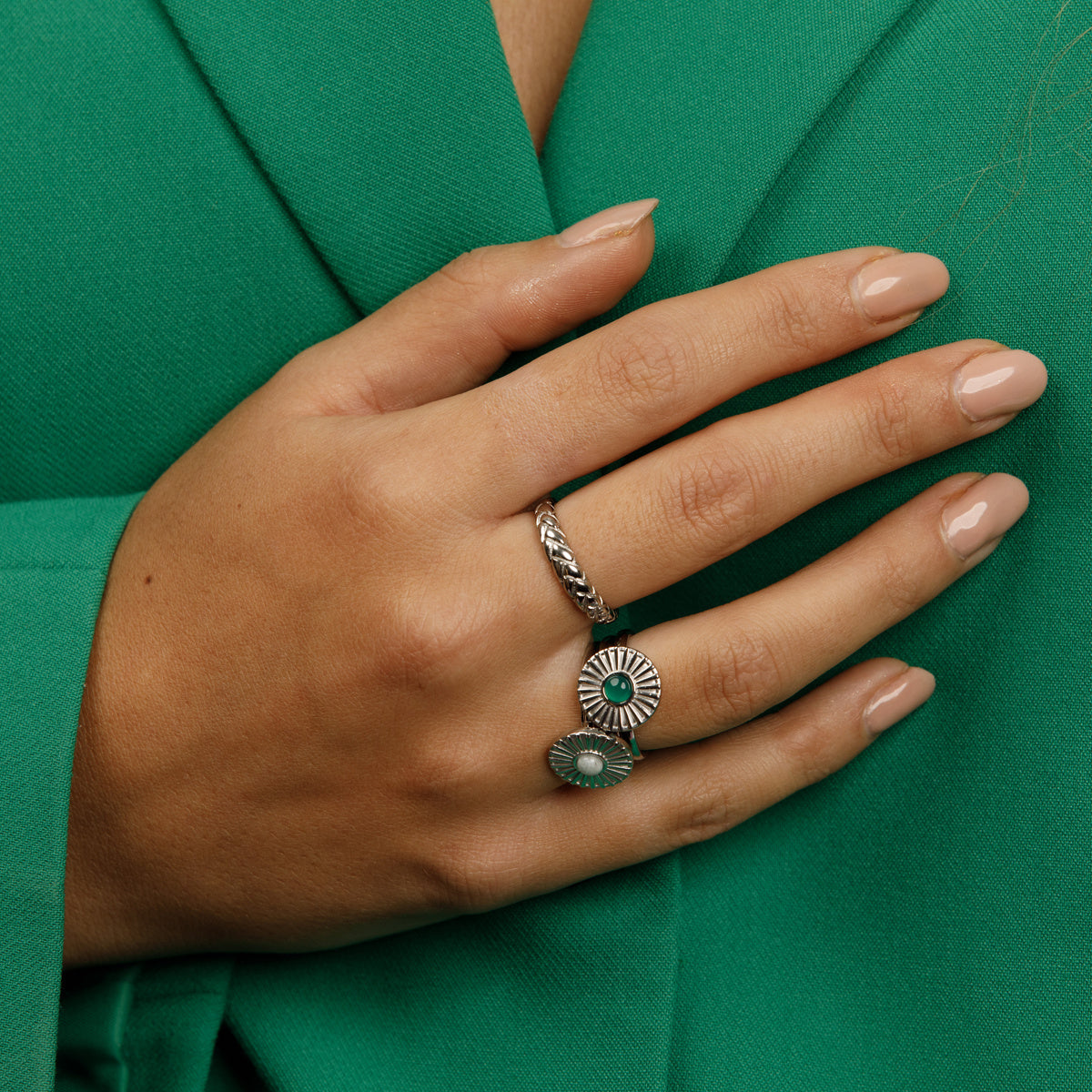 Braided silver ring - Wide subtle stacking ring
