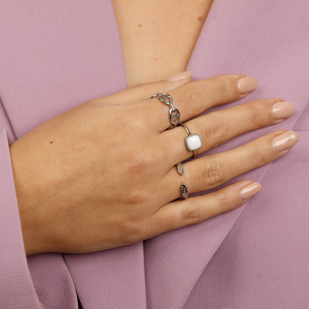 Zilveren zegelring - White Aventurine edelsteen - Chique look