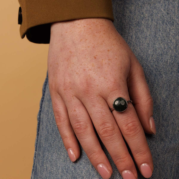 Zilveren ring - Moss Agate edelsteen - elegant en modern