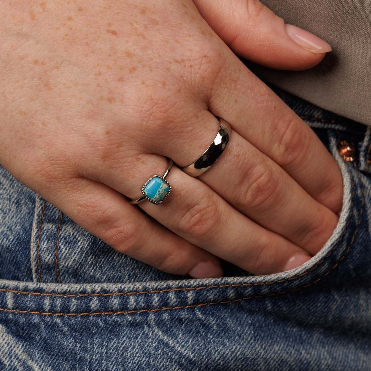 Silver ring - square Imperial Jasper gemstone