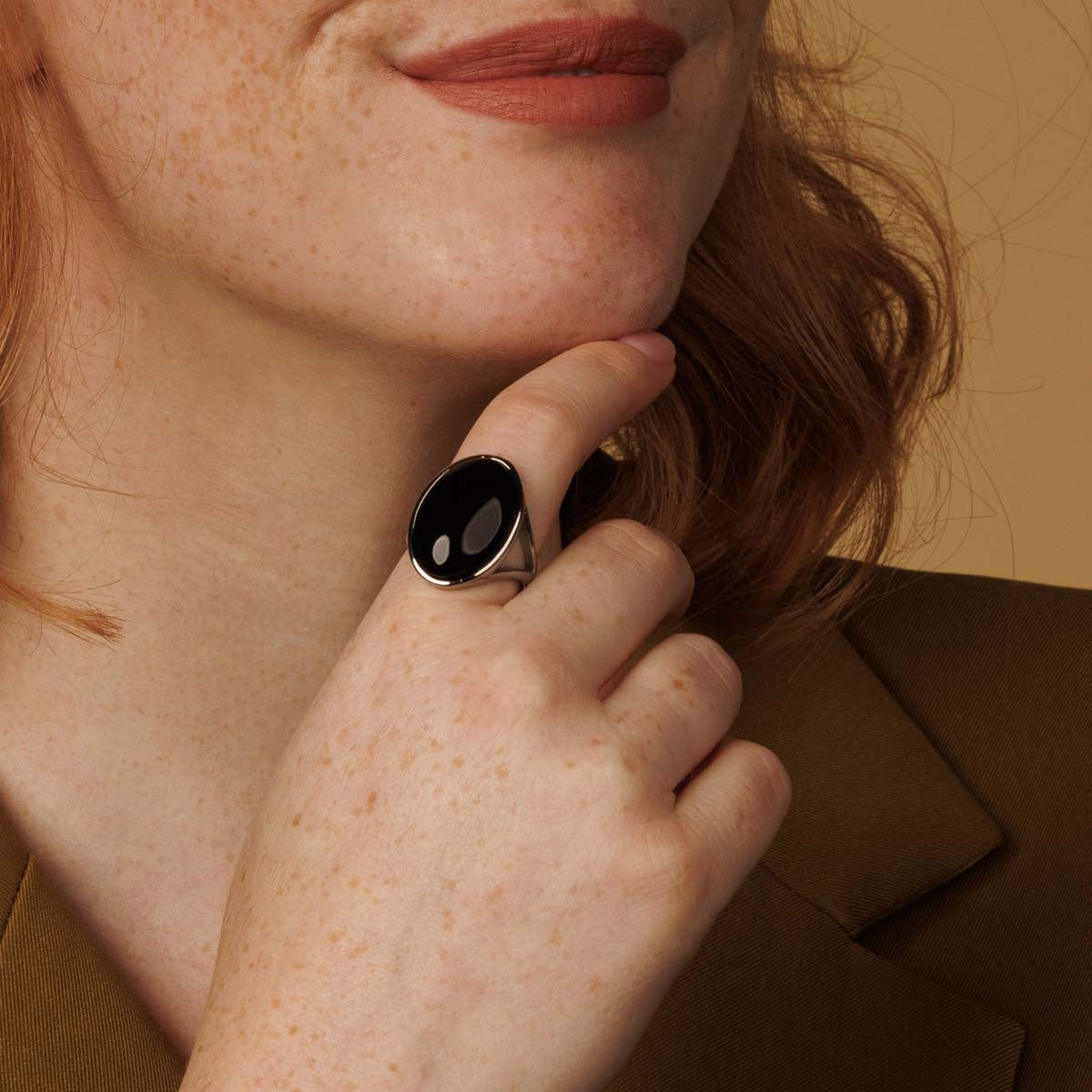 Statement Ring with Oval Gemstone • Onyx • Silver