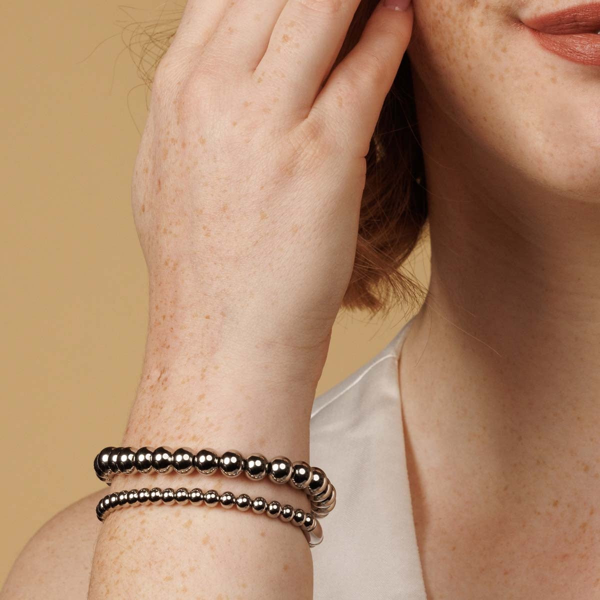 Silver women's bracelet with 5mm stainless steel beads