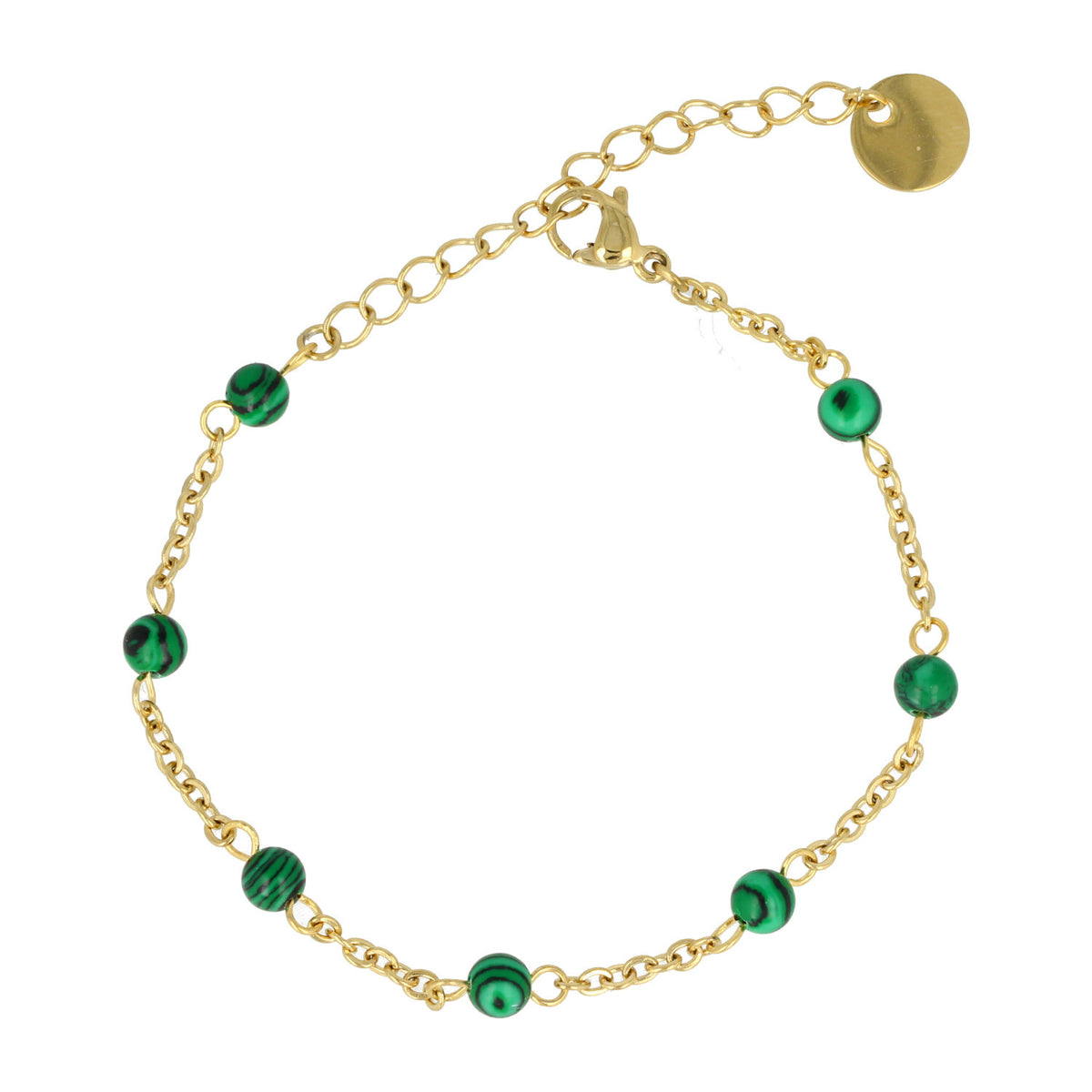Gold bracelet with Malachite gemstones