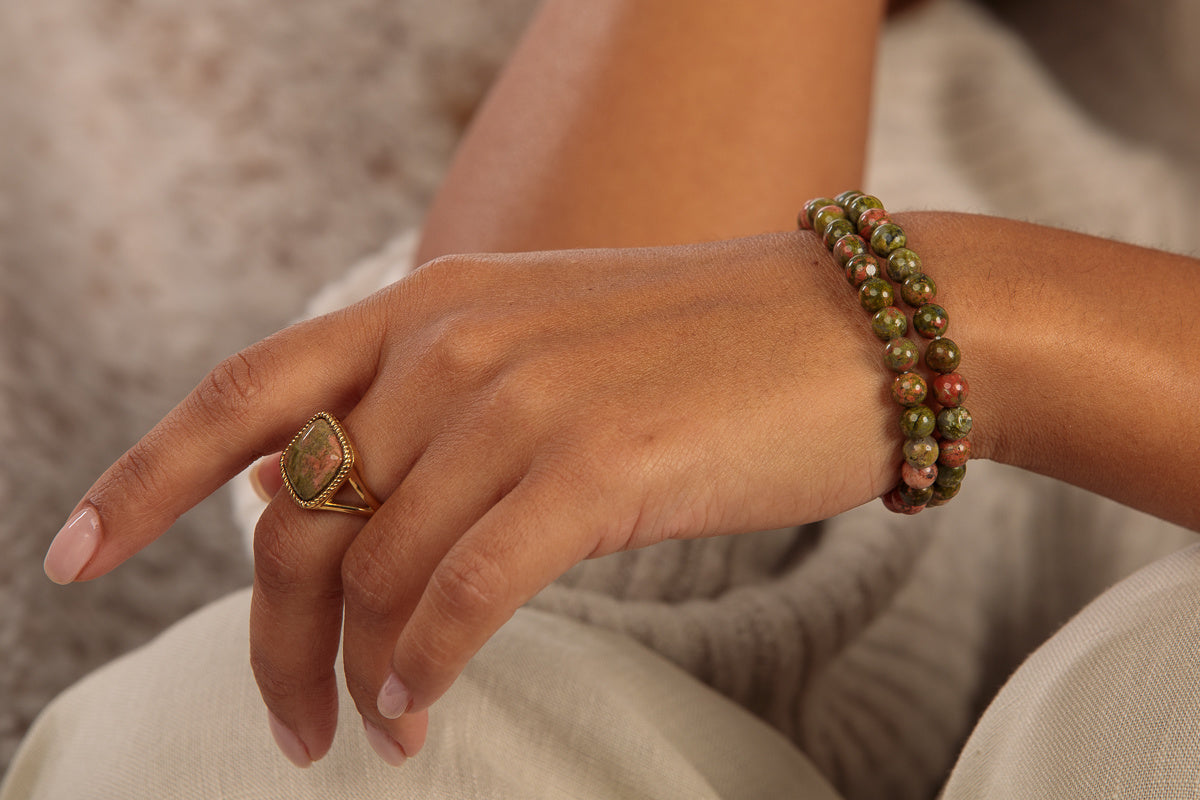 Unakite Gemstone Bracelet - 6mm Beads