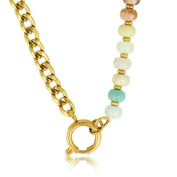 Gouden Schakelketting met Amazonite Edelstenen