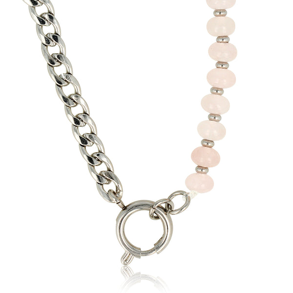 Zilveren Schakelketting met Rose Quartz Edelstenen