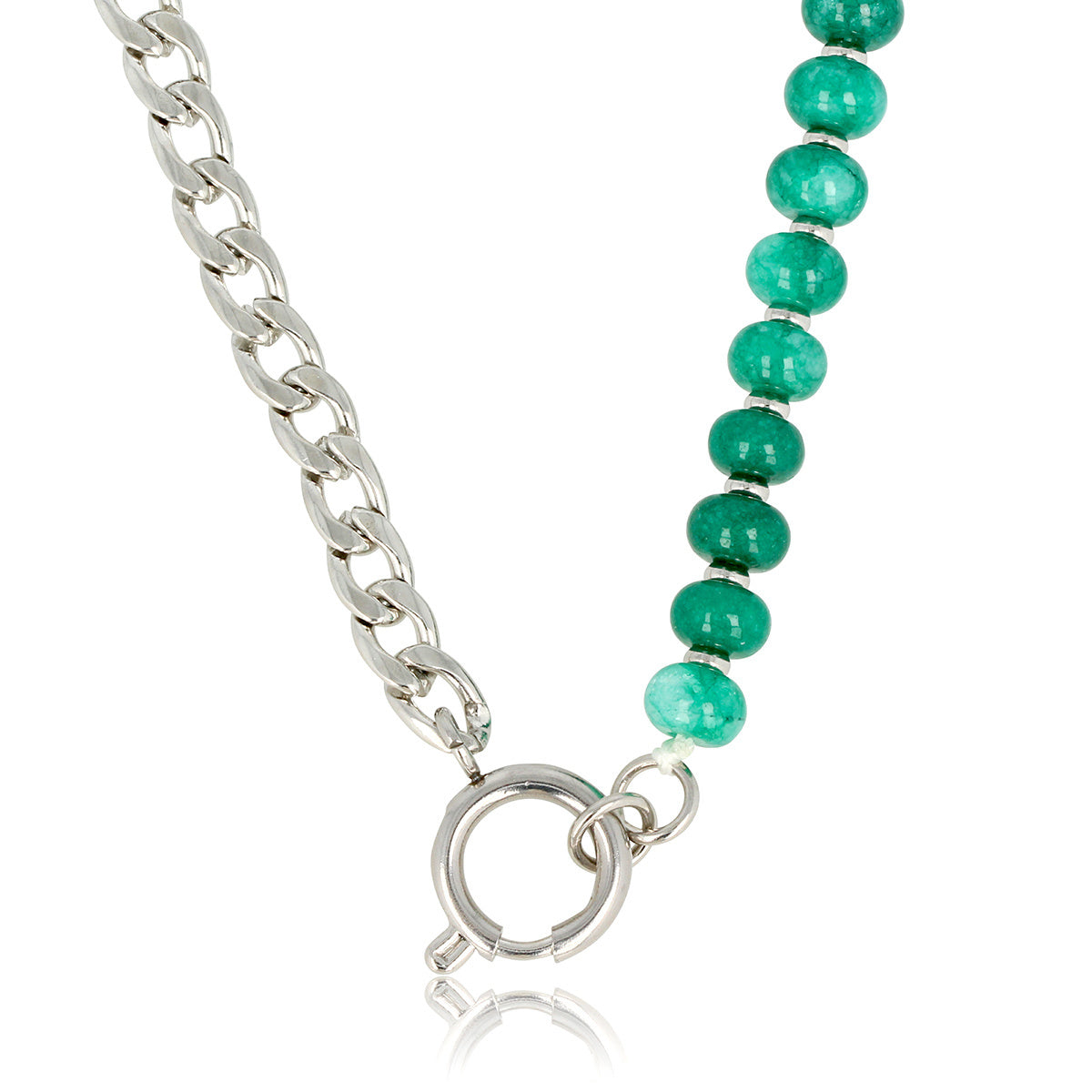 Silver Link Chain with Green Agate Gemstones