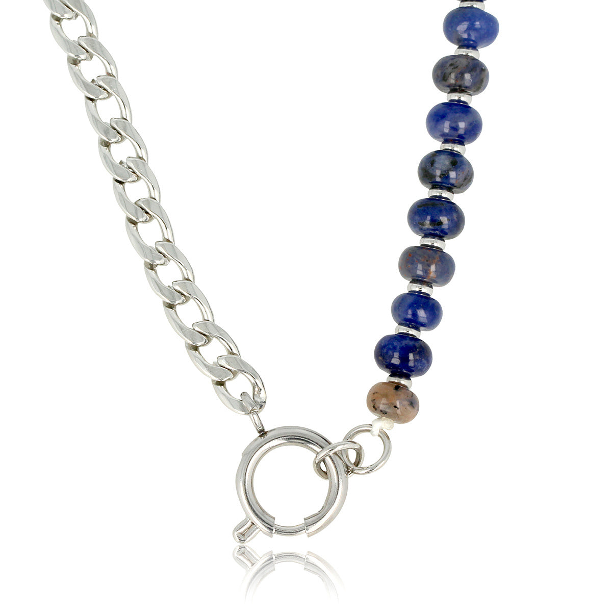 Silver Link Chain with Sodalite Gemstones