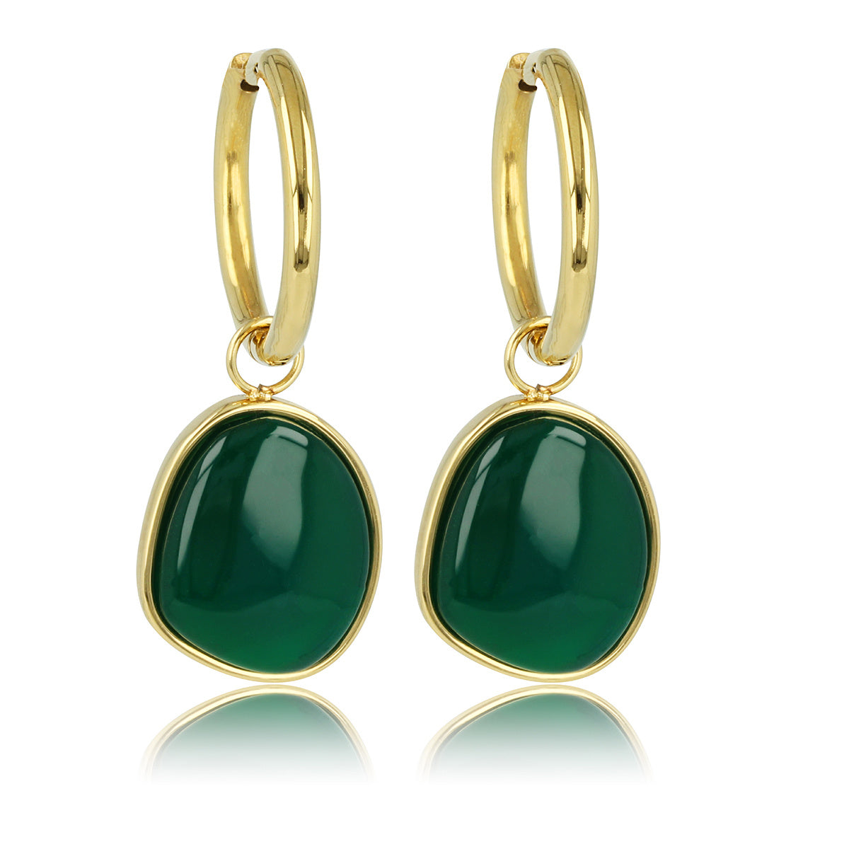 Golden Earring with Unique Green Agate Pendant