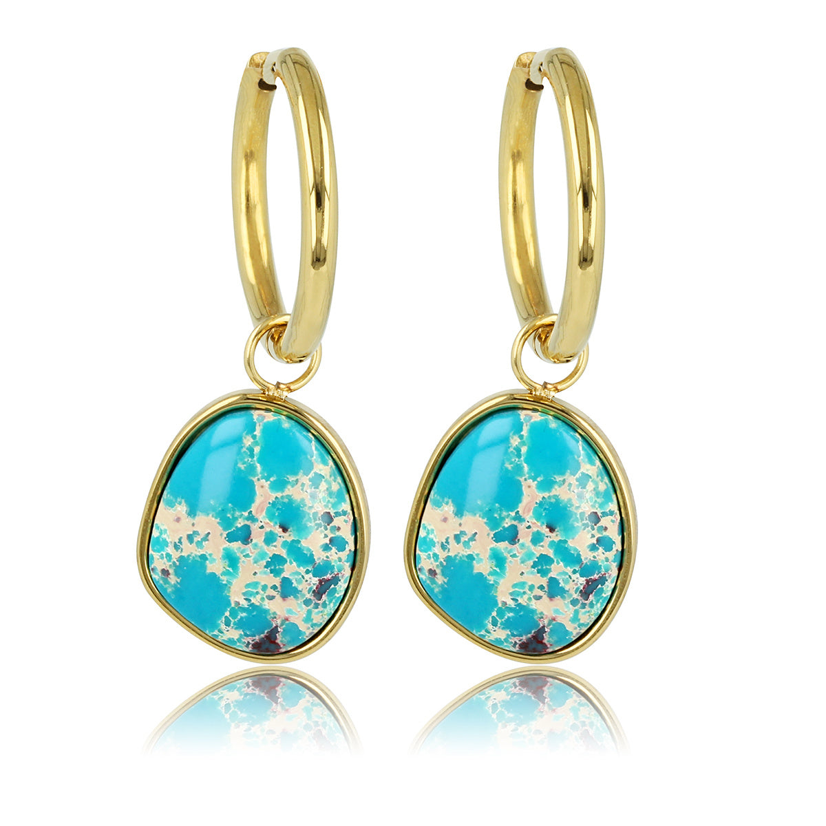 Golden Earrings with Round Imperial Jasper Pendant