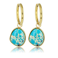 Golden Earrings with Round Imperial Jasper Pendant