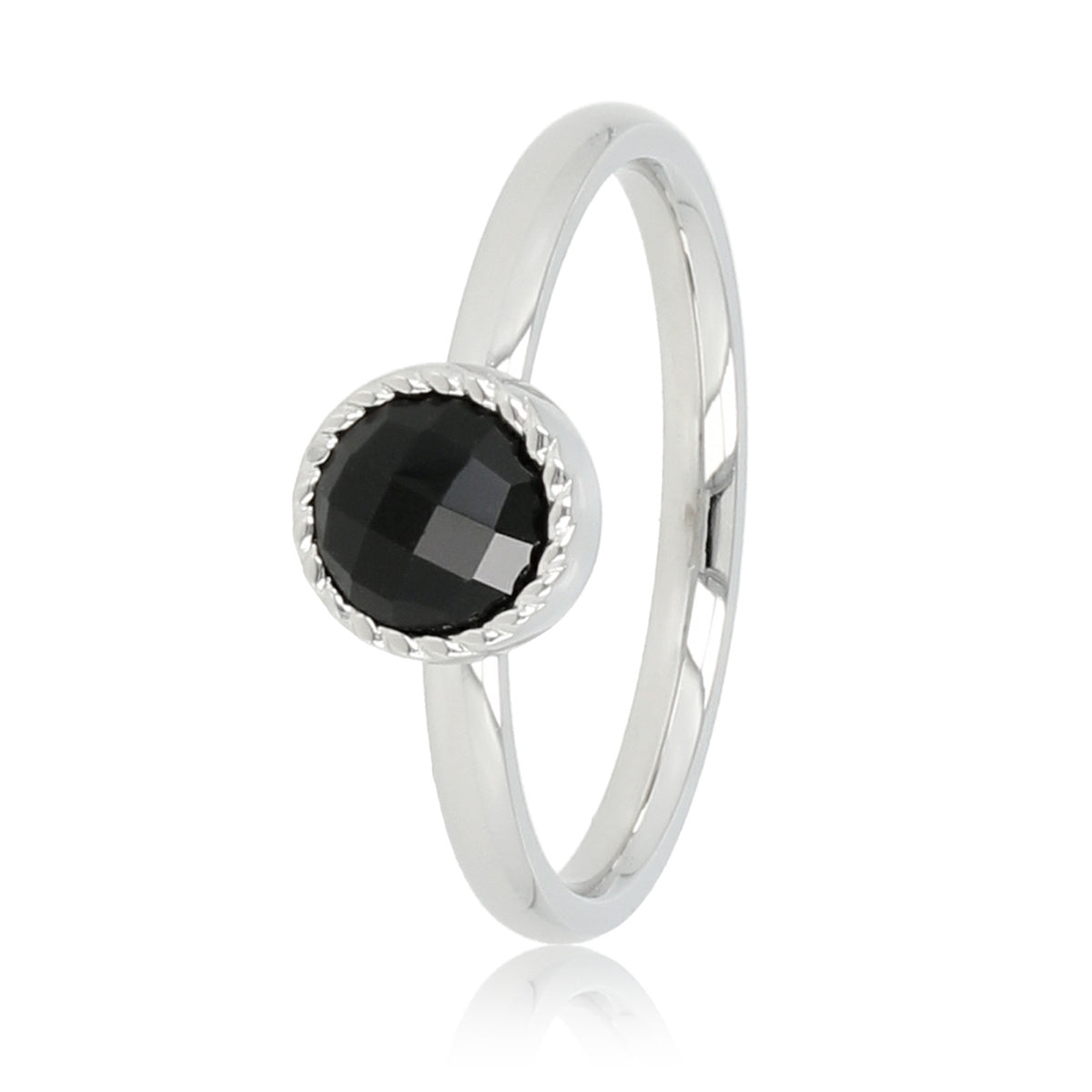 Zilveren ring - Zwarte glassteen - Twisted randje