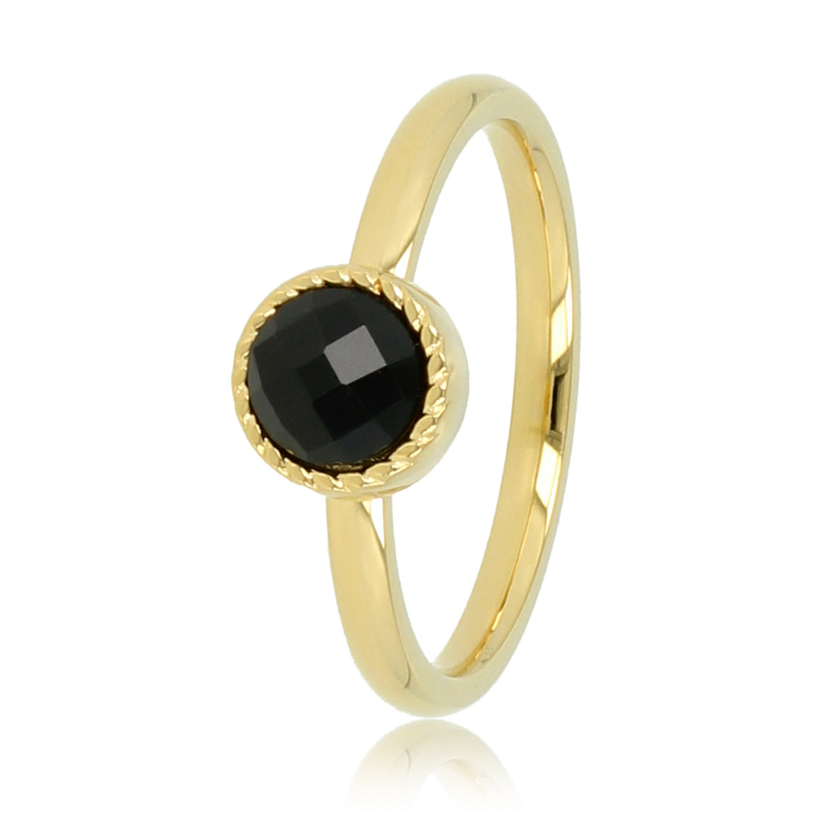 Gold ring with black glass stone - Twisted edge