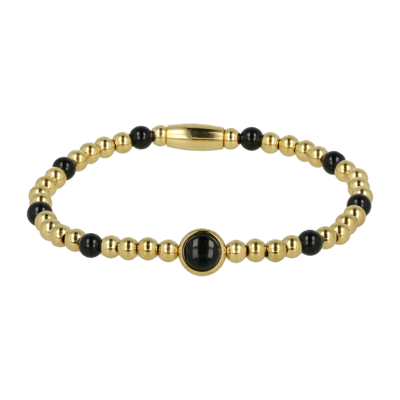 Gemstone bracelet with Onyx charm and stainless steel