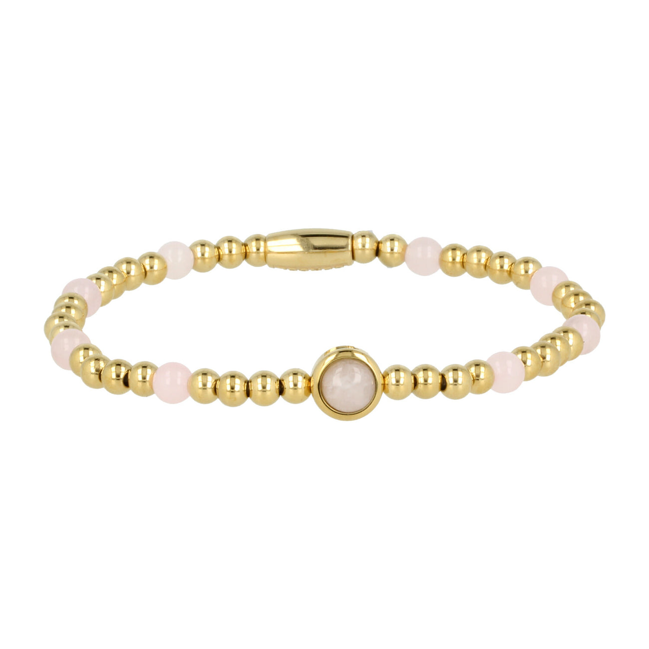 Gold Charm Bracelet with Rose Quartz Gemstone