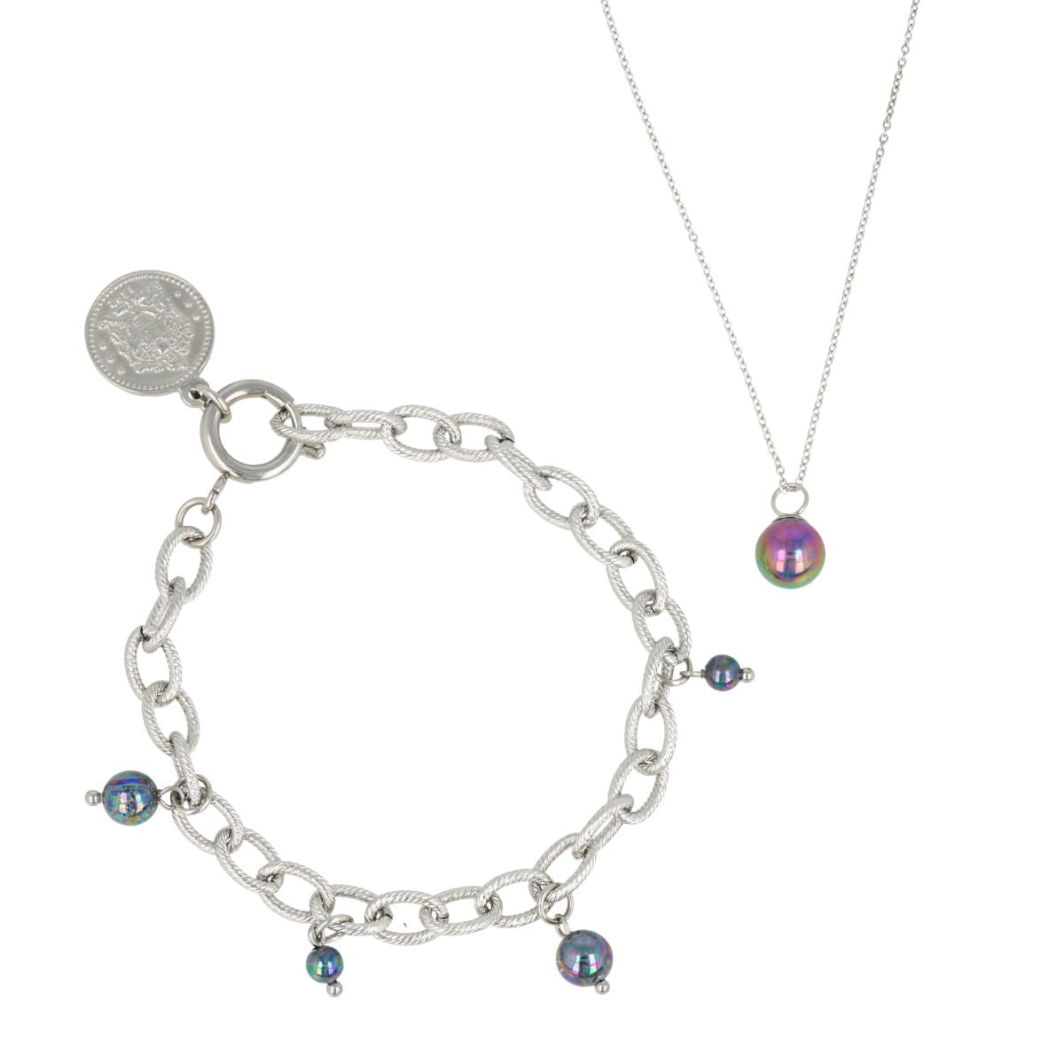 Sieraden set zilver met zwarte parels