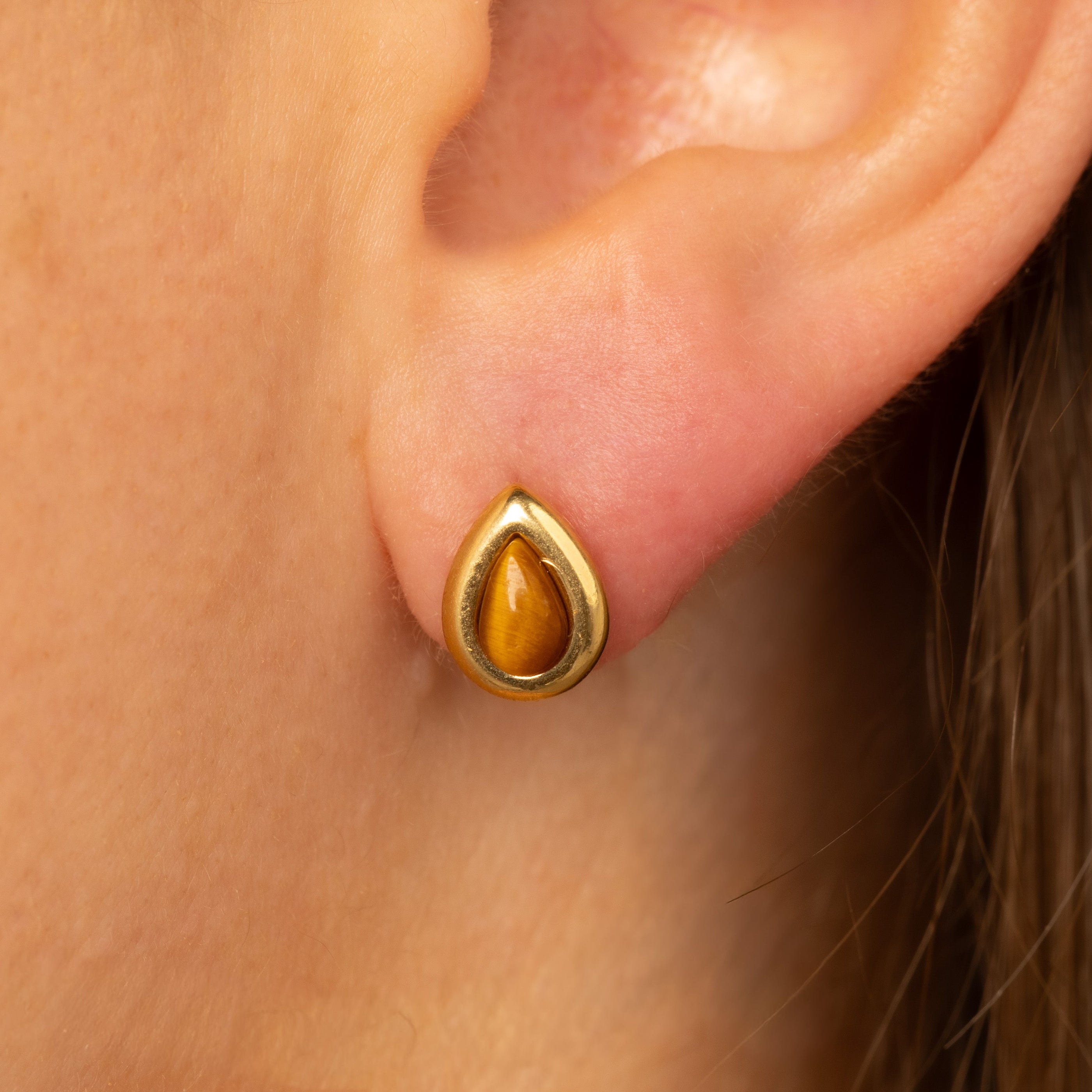 Druppel Studs met Edelsteen • Tiger Eye