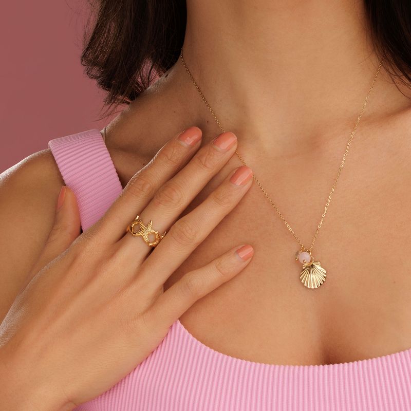 Gouden Ketting met Schelp, Rose Quartz & Fluorite Edelstenen