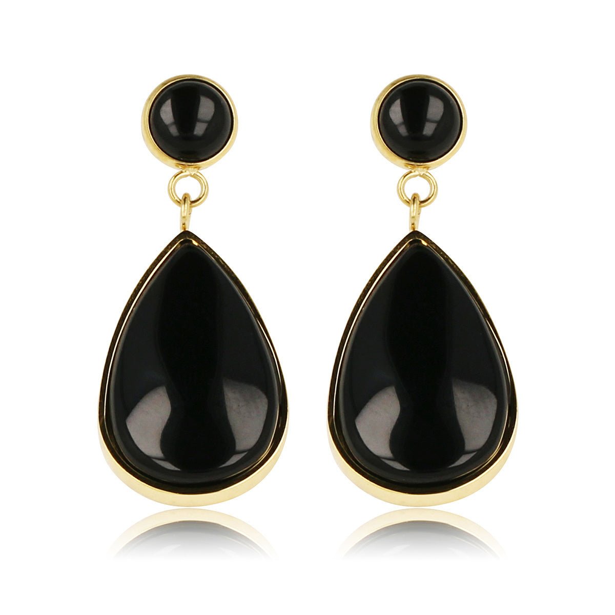 Onyx Elegantie: Gouden Druppel Oorbel - My Bendel