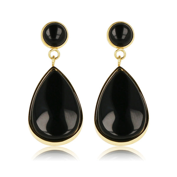 Onyx Elegantie: Gouden Druppel Oorbel - My Bendel