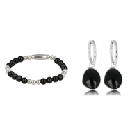 Onyx Elegantie: Zilveren Armband & Oorbellen Set