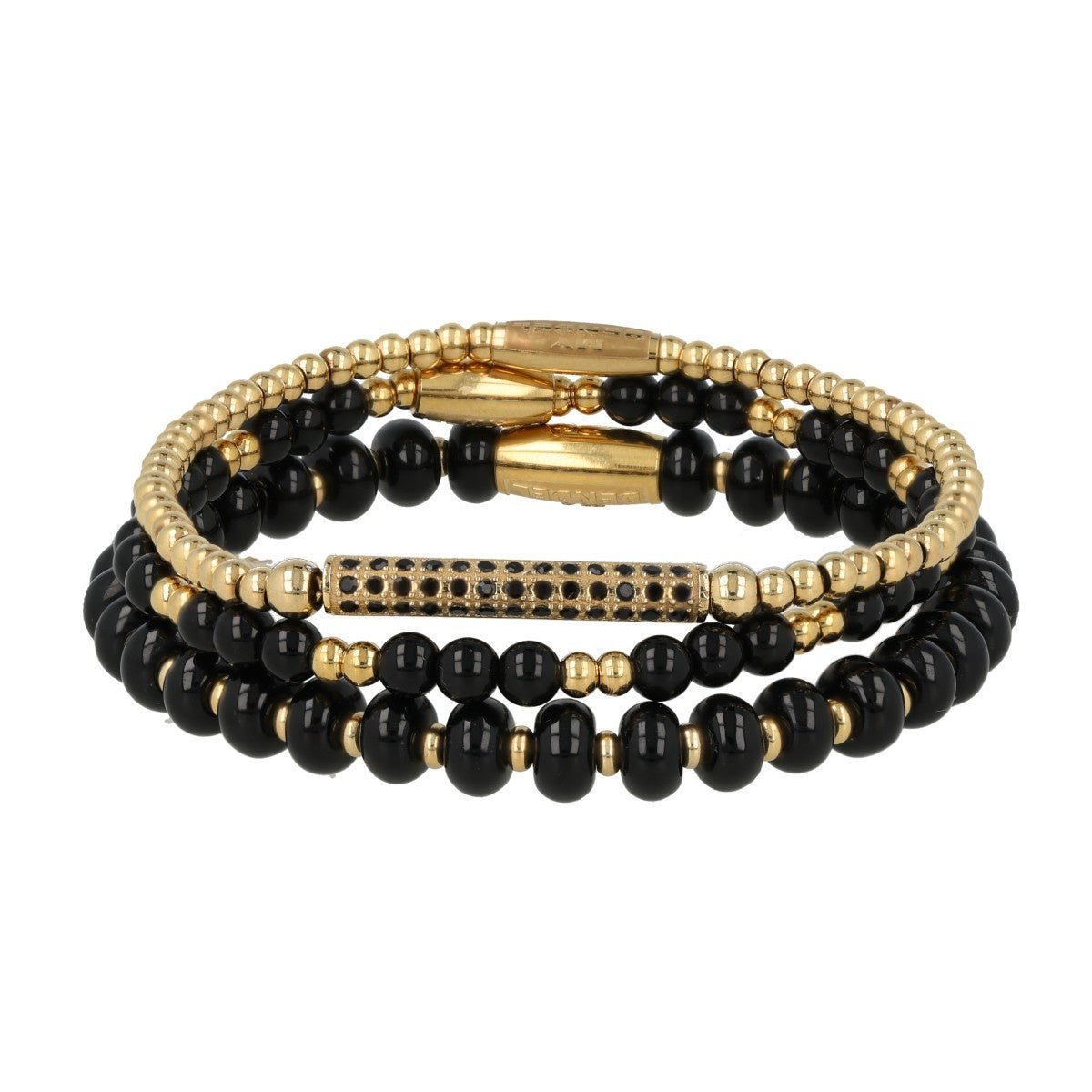 Onyx en Zirkonia Armbanden Set - Goud 3 - delig - My Bendel